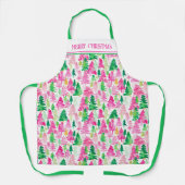Preppy Pink und Green Christmas Trees Personalisie Schürze (Vorderseite)