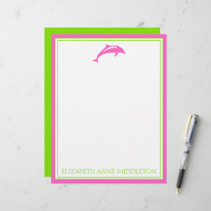 Preppy Pink und Green Delphin Personalisiert Briefbogen