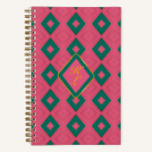 Preppy Pink und Green Diamond Motif Mit Monogramm Notizblock (Vorderseite)
