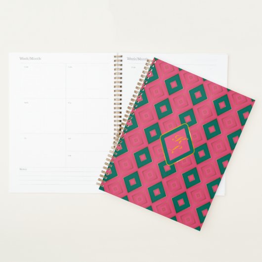 Preppy Pink und Green Diamond Motif Mit Monogramm Planer (Anzeige)