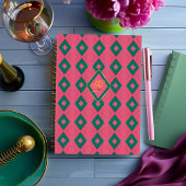 Preppy Pink und Green Diamond Motif Mit Monogramm Planer