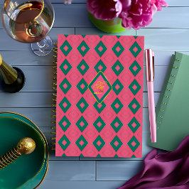Preppy Pink und Green Diamond Motif Mit Monogramm Planer
