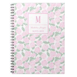 Preppy Pink und Green Hydrangeas Monogram Notizblock