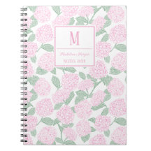 Preppy Pink und Green Hydrangeas Monogram