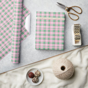 Preppy Pink und Green Kariert Geschenkpapier