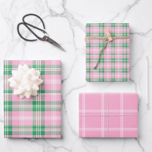 Preppy Pink und Green Kariert Geschenkpapier Set (Vorderseite)