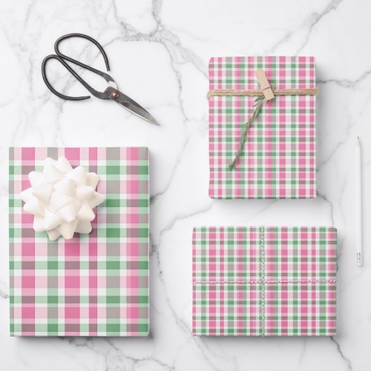Preppy Pink und Green Kariert Geschenkpapier Set (Vorderseite)