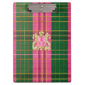 Preppy Pink und Green Kariert Mit Monogramm Klemmbrett (Vorderseite)