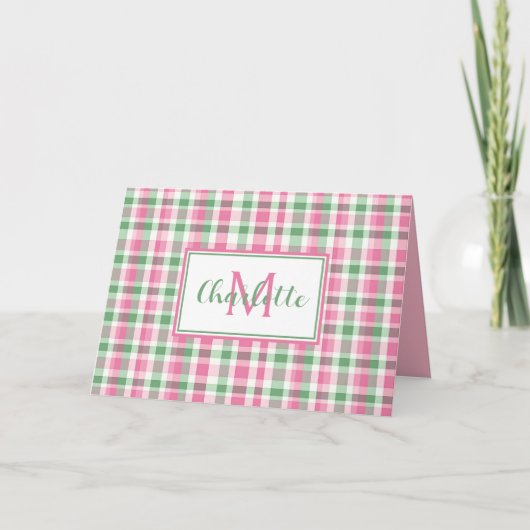 Preppy Pink und Green Kariert Monogram (Vorderseite)