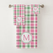 Preppy Pink und Green Kariert Monogram Badhandtuch Set (Insitu)