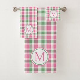 Preppy Pink und Green Kariert Monogram Badhandtuch Set
