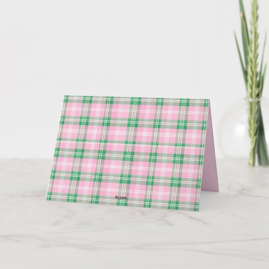 Preppy Pink und Green Kariert Monogram Dankeskarte (Rückseite)