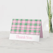 Preppy Pink und Green Kariert Monogram Dankeskarte (Vorderseite)