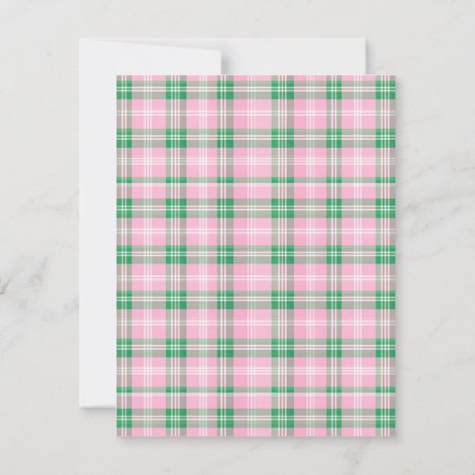 Preppy Pink und Green Kariert Monogram Mitteilungskarte (Rückseite)