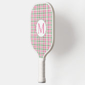 Preppy Pink und Green Kariert Monogram Pickleball Schläger (Links)
