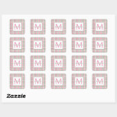 Preppy Pink und Green Kariert Monogram Quadratischer Aufkleber (Blatt)