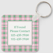 Preppy Pink und Green Kariert Monogram Schlüsselanhänger (Rückseite)