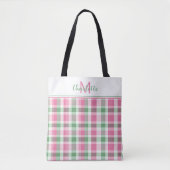 Preppy Pink und Green Kariert Monogram Tasche (Vorderseite)