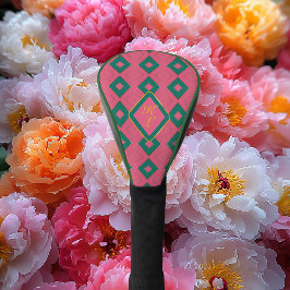 Preppy Pink und Green Mit Monogramm Diamond Motif Golf Headcover