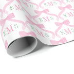 Preppy Pink und Green Monogram Bows Baby Girl Geschenkpapier<br><div class="desc">Dieses hübsche Geschenkpapier-Design verfügt über einen handbemalten,  rosa Wasserfarbenbogen mit 3 Buchstaben Monogramm in Rosa und Grün,  damit Sie mit den Initialen des glücklichen Empfängers personalisieren können.</div>