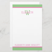 Preppy Pink und Green Monogram Briefpapier (Vorne/Hinten)