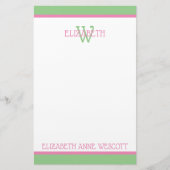 Preppy Pink und Green Monogram Briefpapier (Vorderseite)