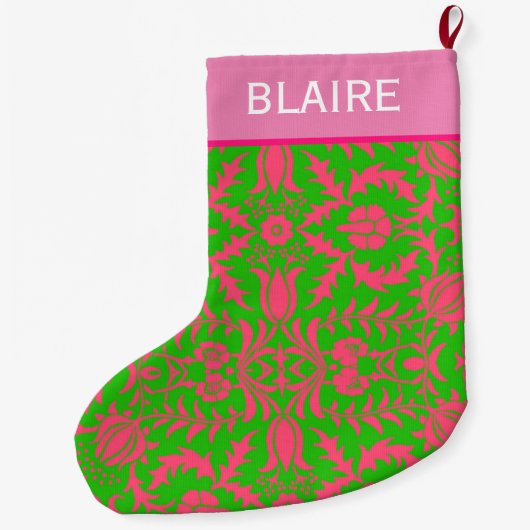 Preppy Pink und Green Monogram Großer Weihnachtsstrumpf (Rückseite)