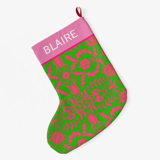 Preppy Pink und Green Monogram Großer Weihnachtsstrumpf (Rückseite (Hängend))
