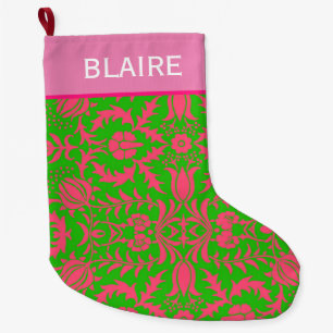 Preppy Pink und Green Monogram Großer Weihnachtsstrumpf