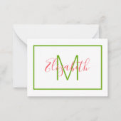 Preppy Pink und Green Monogram Mitteilungskarte (Vorderseite)