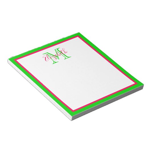 Preppy Pink und Green Monogram Notizblock (angewinkelt)