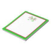Preppy Pink und Green Monogram Notizblock (Rotiert)