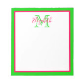 Preppy Pink und Green Monogram Notizblock (Vorderseite)