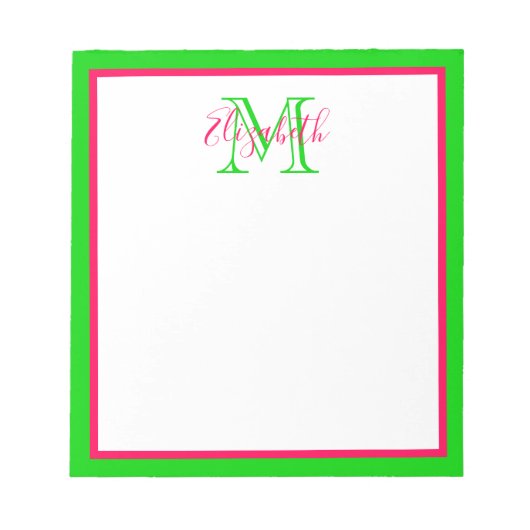 Preppy Pink und Green Monogram Notizblock (Vorderseite)