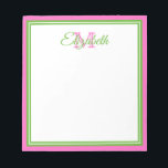 Preppy Pink und Green Monogram Notizblock<br><div class="desc">Personalisieren Sie dieses pinkfarbene und grüne Monogramm-Notizblock mit Ihrer Wahl des Namens und des Initials.</div>
