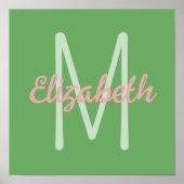 Preppy Pink und Green Monogram Poster (Vorne)