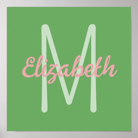 Preppy Pink und Green Monogram Poster (Vorne)