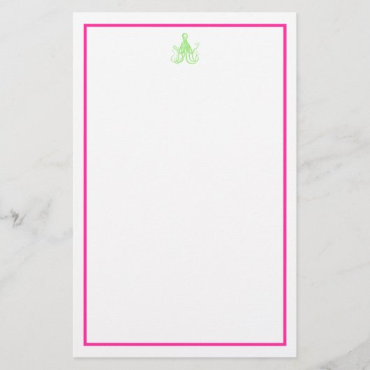 Preppy Pink und Green Octopus Briefpapier (Vorderseite)