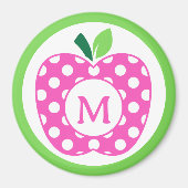 Preppy Pink und Green Polka Dot Apple Monogramm Magnet (Vorne)