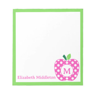 Preppy Pink und Green Polka Dot Apple Monogramm Notizblock