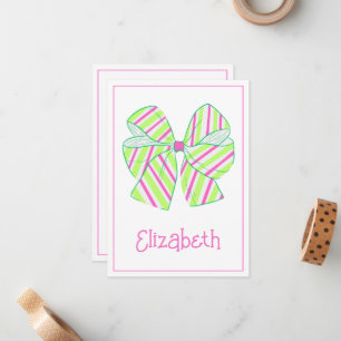 Preppy Pink und Green Strick Bow Personalisiert Mitteilungskarte