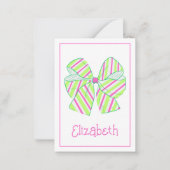 Preppy Pink und Green Strick Bow Personalisiert Mitteilungskarte (Vorderseite)