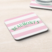 Preppy Pink und Green Stripe Verlobung Getränkeuntersetzer (Linke Seite)