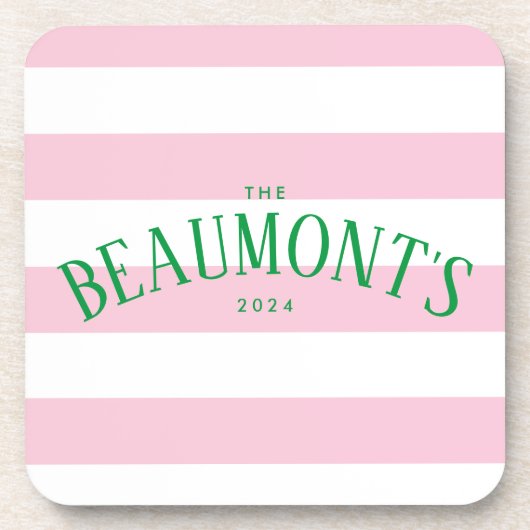 Preppy Pink und Green Stripe Verlobung Getränkeuntersetzer (Vorderseite)