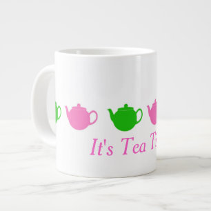 Preppy Pink und Green Teapots Jumbo-Tasse