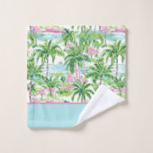 Preppy Pink und Green Tropical Palm Tree Badhandtuch Set (Waschlappen)