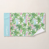 Preppy Pink und Green Tropical Palm Tree Badhandtuch Set (Handtuch)