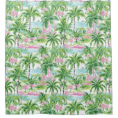 Preppy Pink und Green Tropical Palm Tree Duschvorhang (Vorderseite)