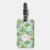 Preppy Pink und Green Tropical Palm Tree Gepäckanhänger (Vorderseite vertikal)