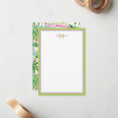 Preppy Pink und Green Tropical Palm Tree Mitteilungskarte (Vorderseite/Rückseite Beispiel)